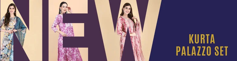 Elegant women's kurta palazzo set in vibrant color, featuring intricate ethnic prints and a comfortable, stylish fit from Pink Weaves latest collection of ethnic wear for women.