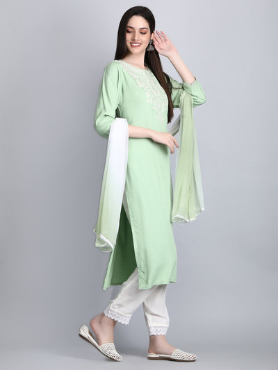 Women's Green Chikankari Embroidered Kurta Set with Dupatta