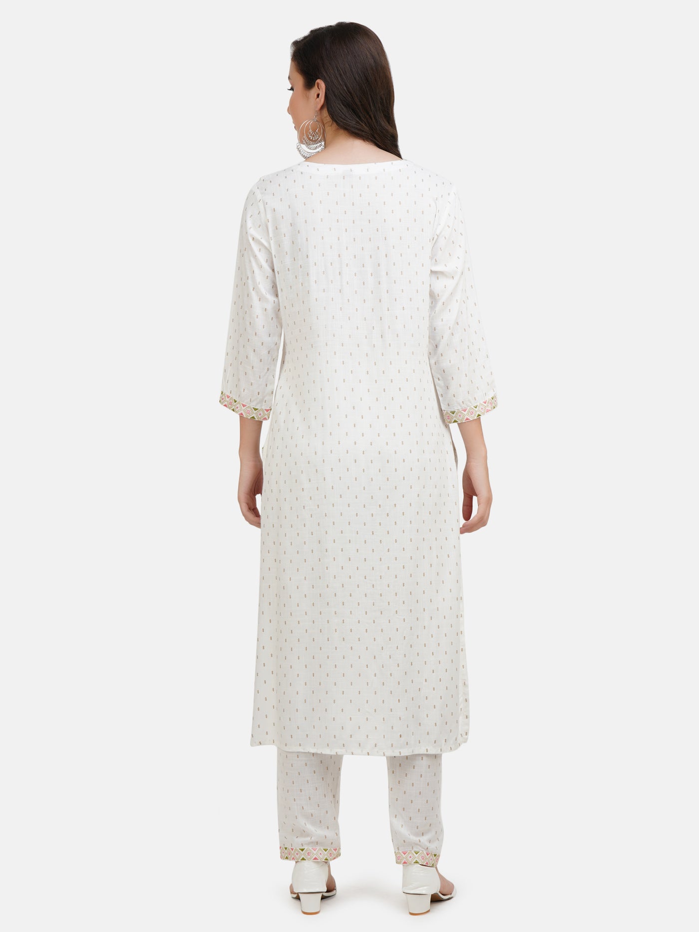 Women's White Embroidery Work Printed Kurta With Trouser & Dupatta