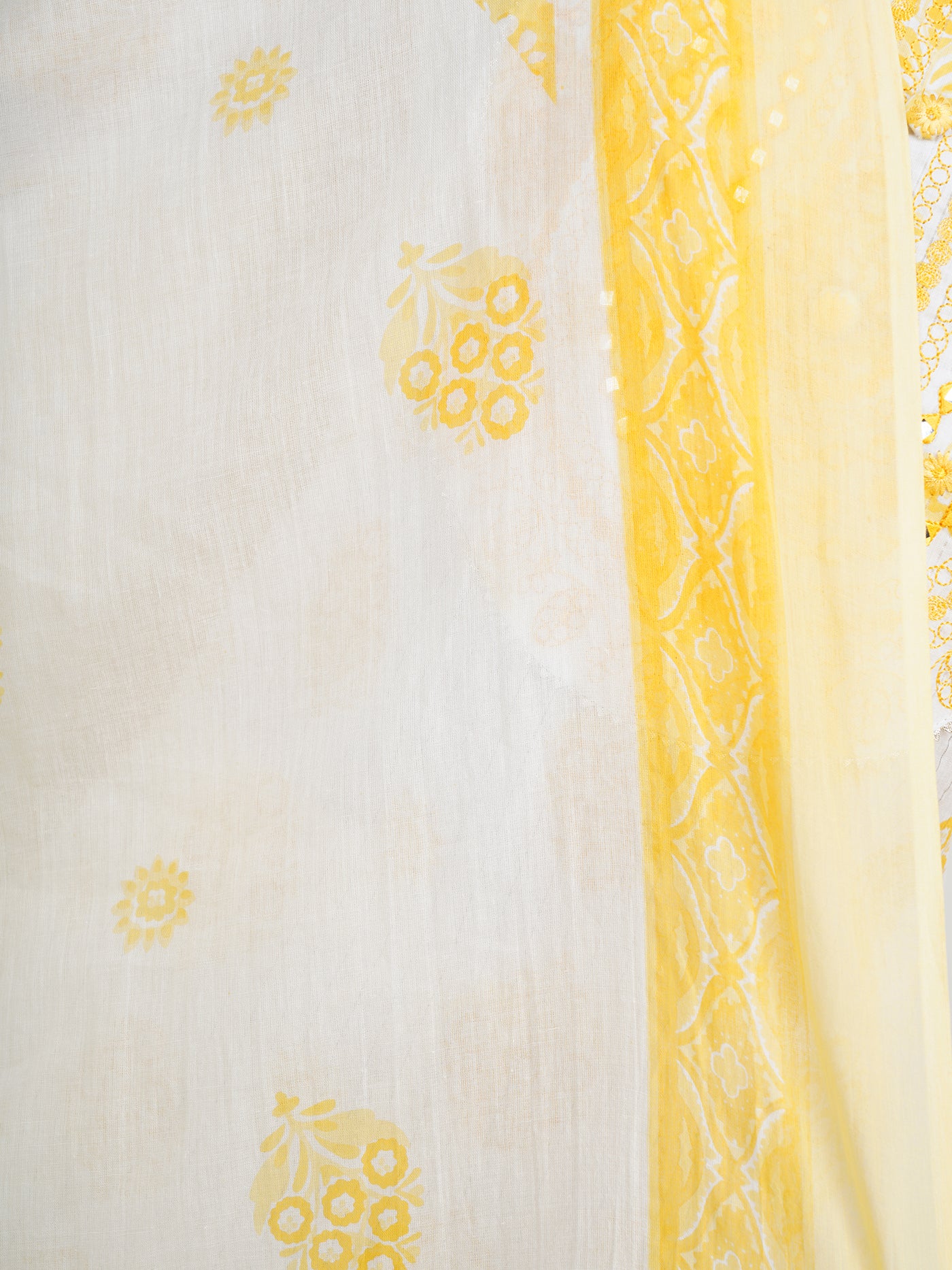 Women's Yellow Cotton Embroidered Printed Kurta with Pant and Dupatta Set