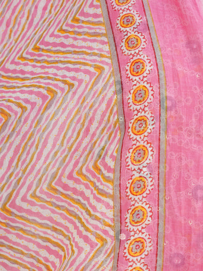 Women's Pink Ethnic Motifs Printed Embroidered Cotton Kurta Having Gota Work With Trouser & Dupatta