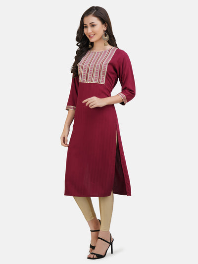 Women's Maroon Embroidered Straight Kurta