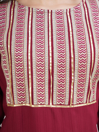 Women's Maroon Embroidered Straight Kurta