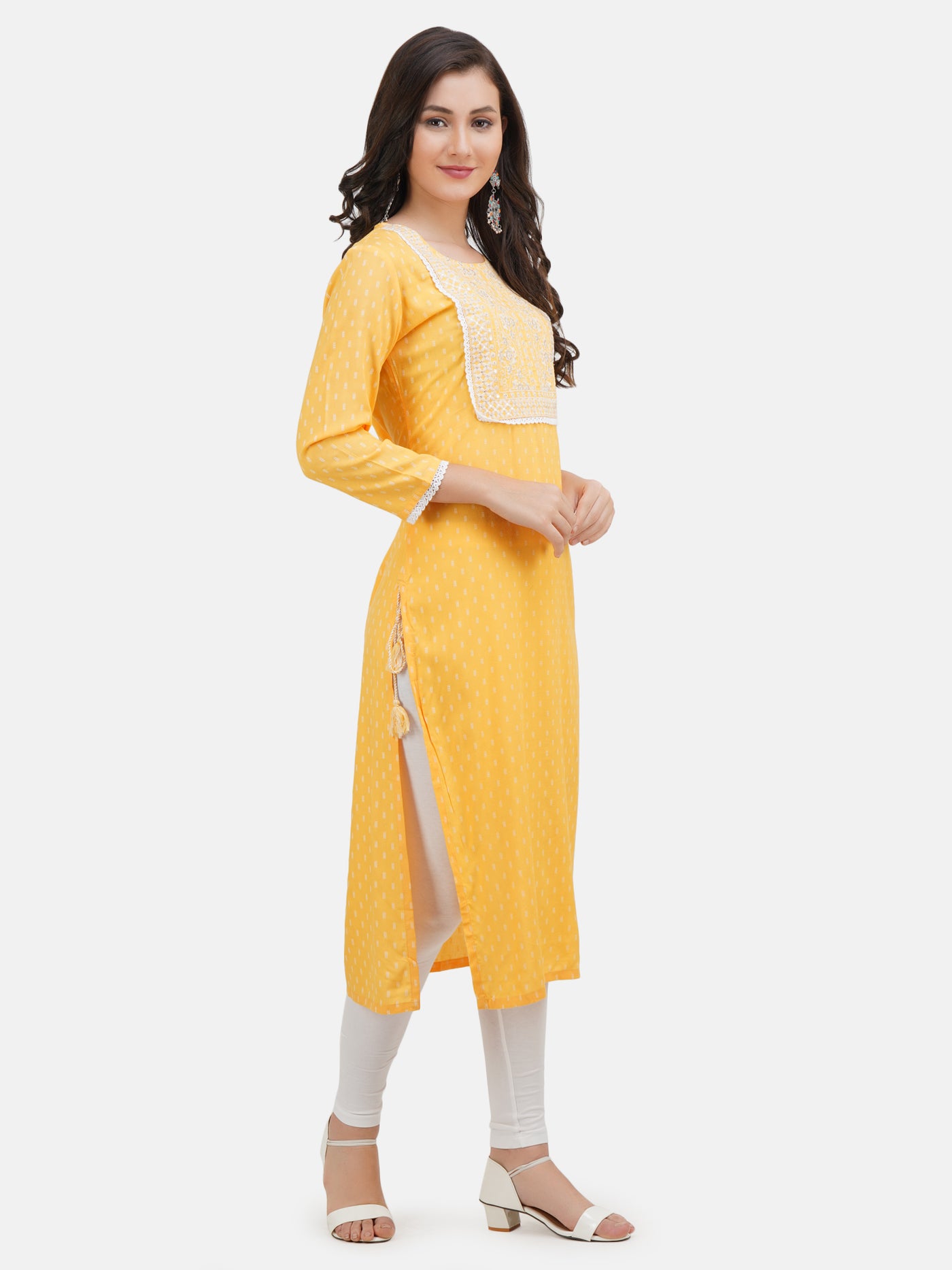 Women's Yellow Coloured Yoke Design Embroidered Straight Kurta