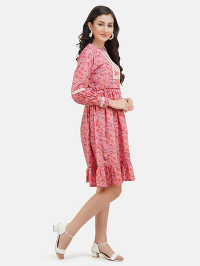 Women's Cotton Above Knee Length A-Line Indo Western Dress