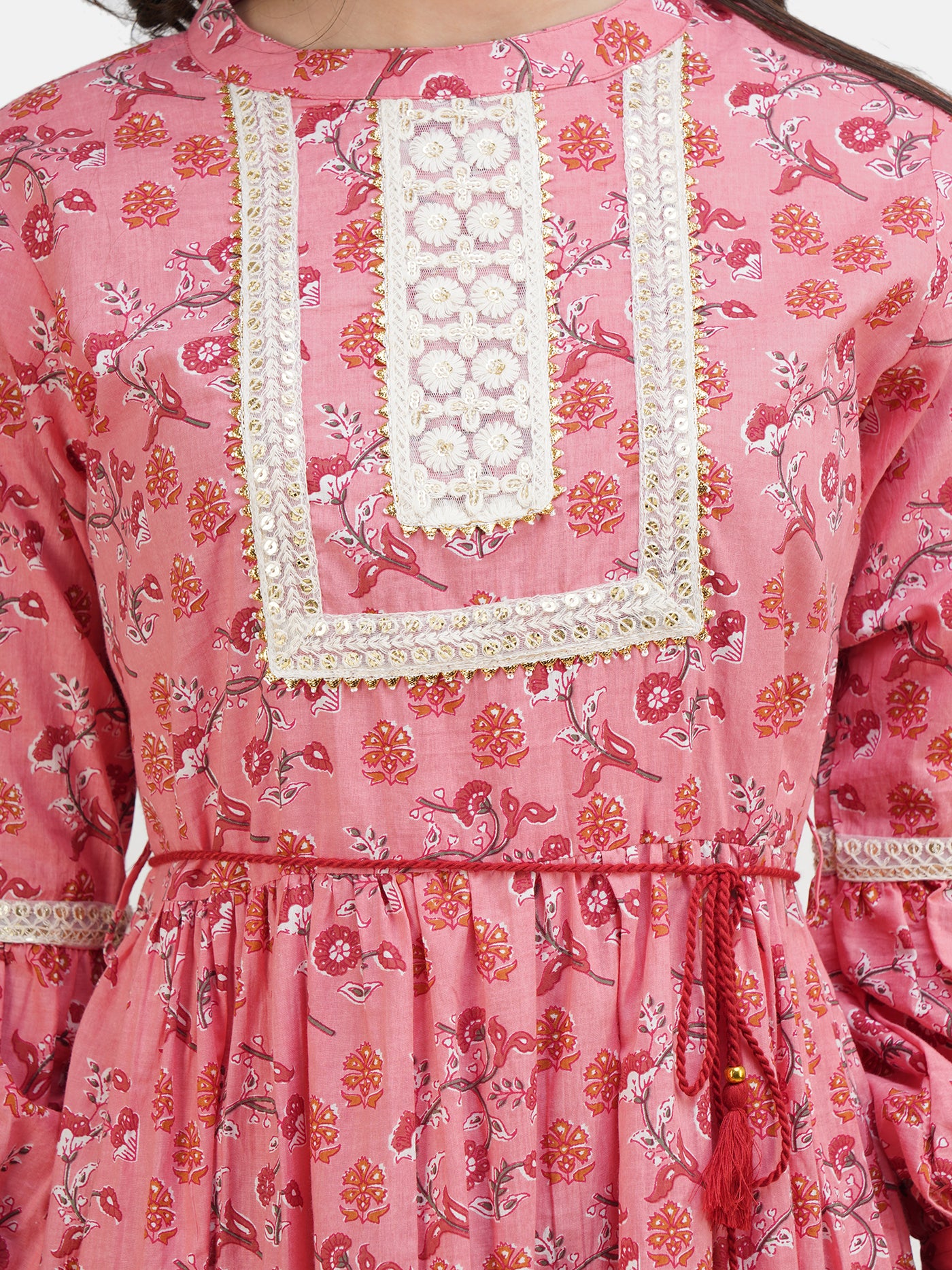 Women's Cotton Above Knee Length A-Line Indo Western Dress PINK WEAVES Women's Cotton Above Knee Length A-Line Indo Western Dress PINK WEAVES