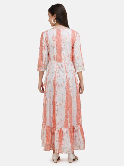 Women's Pink & White Tie and Dye Cotton Maxi Dress | Anarkali Gown