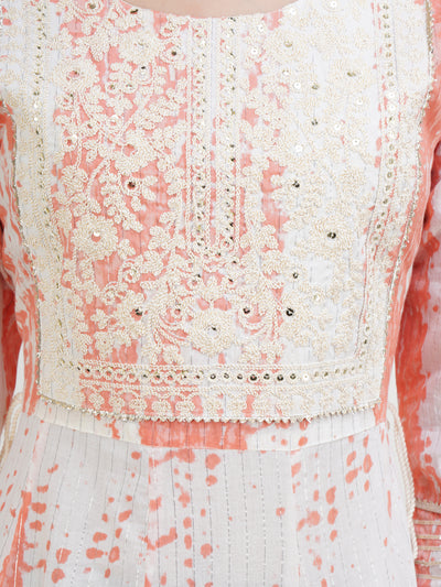 Robe longue en coton tie and dye rose et blanc pour femme | Robe Anarkali