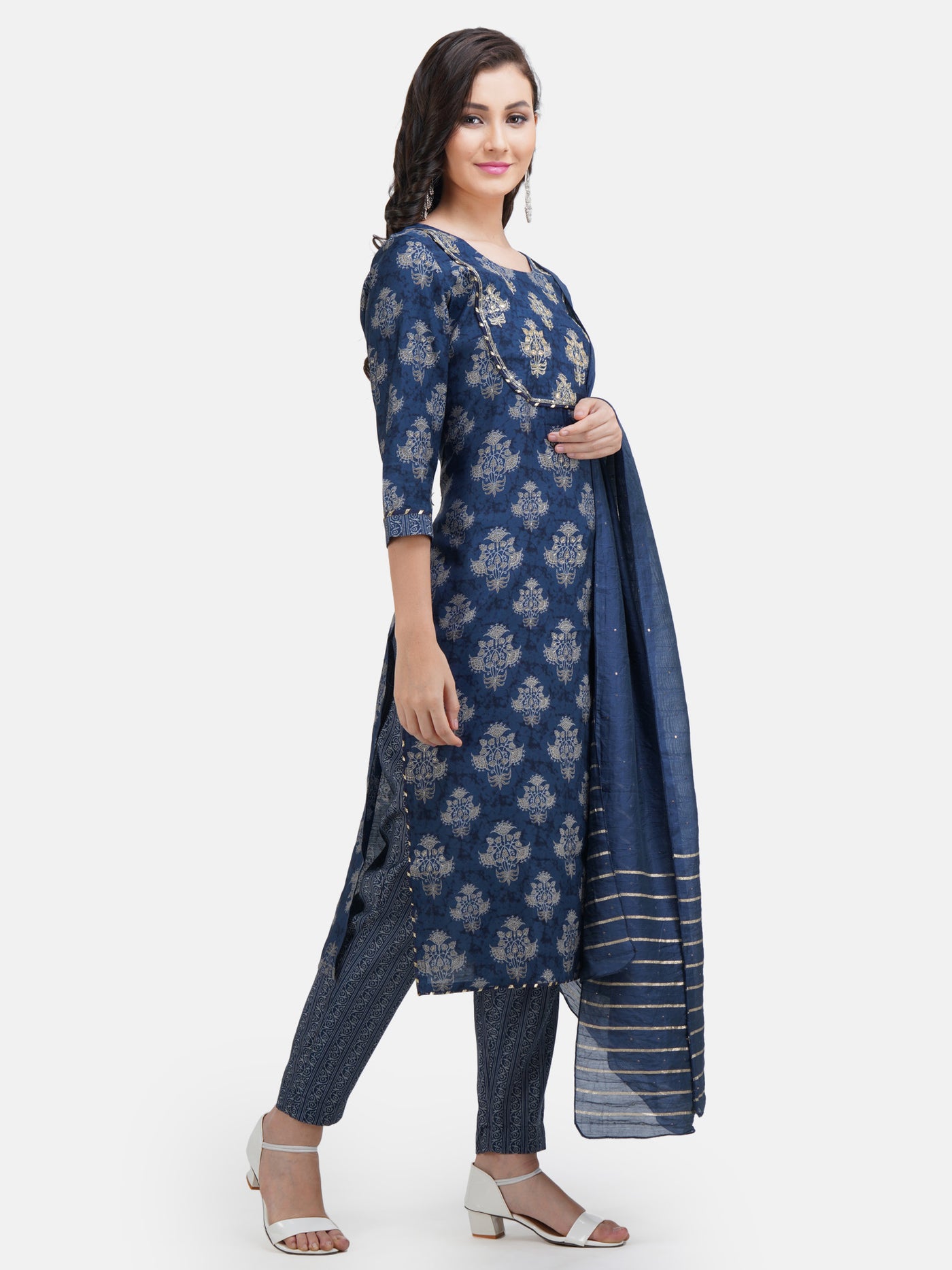 Women's Blue Muslin Silk Kurta  With Trouser & Dupatta