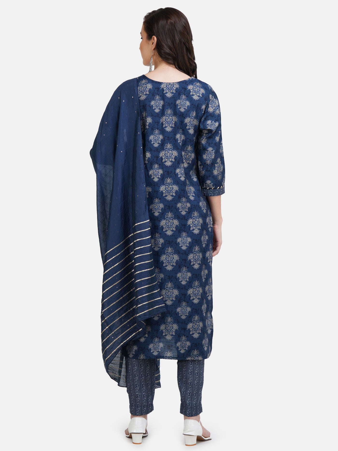 Women's Blue Muslin Silk Kurta  With Trouser & Dupatta