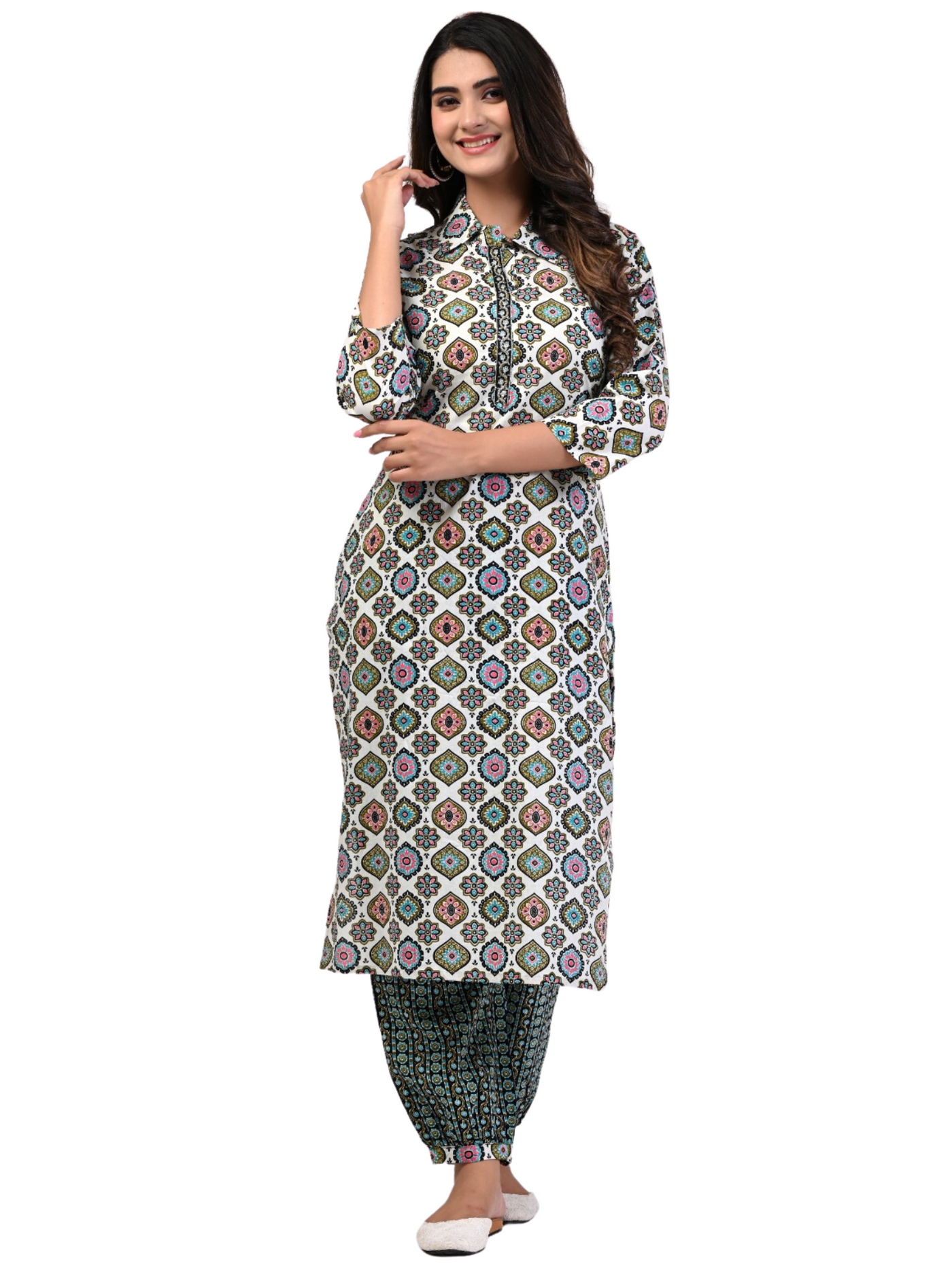 Women's Ethnic Motifs Printed Collared Kurta with Trouser