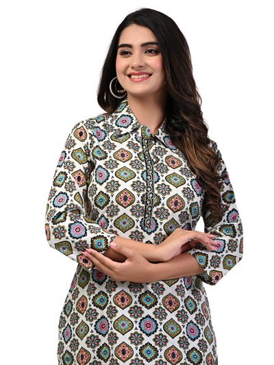 Women's Ethnic Motifs Printed Collared Kurta with Trouser