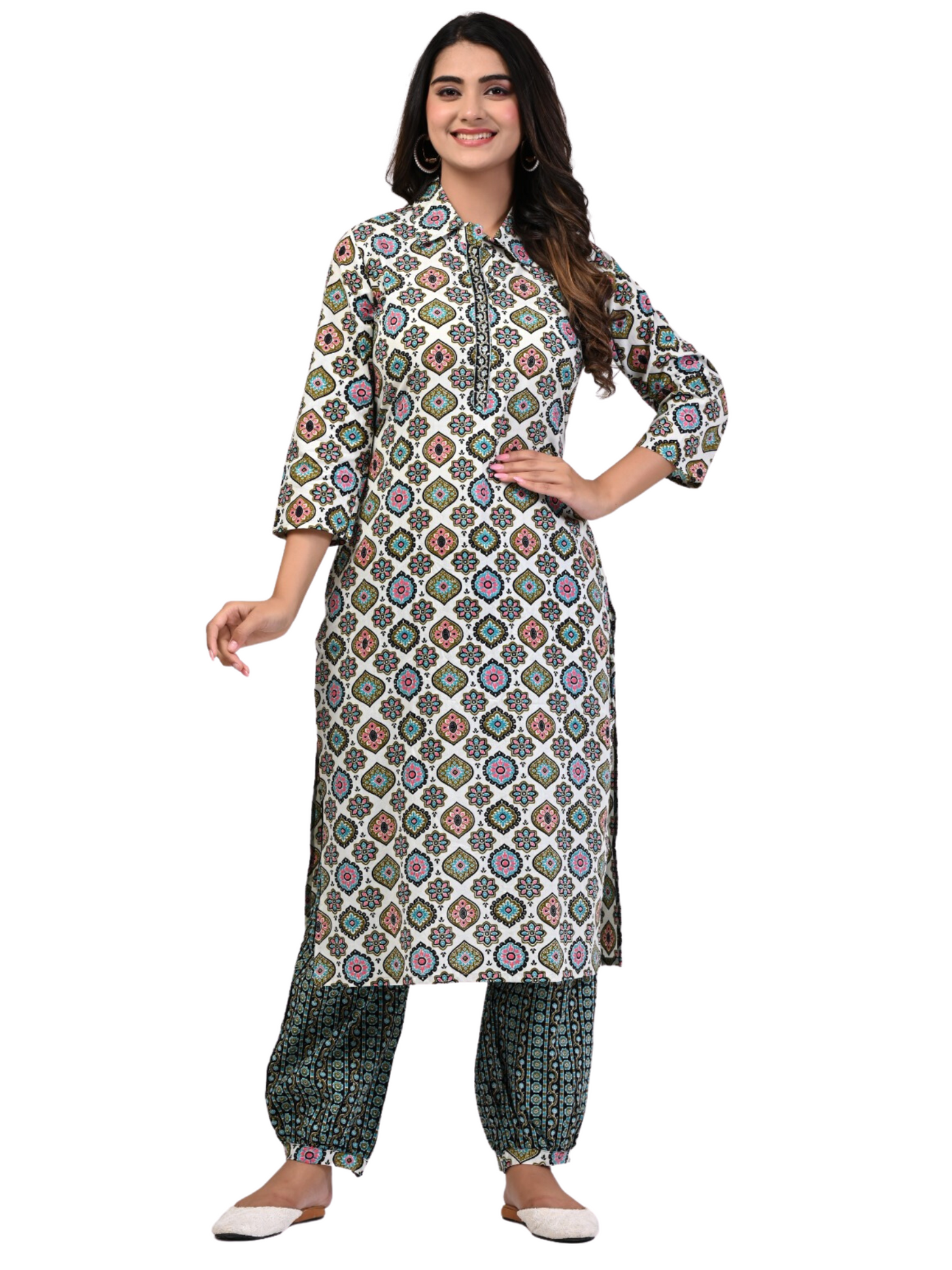 Women's Ethnic Motifs Printed Collared Kurta with Trouser