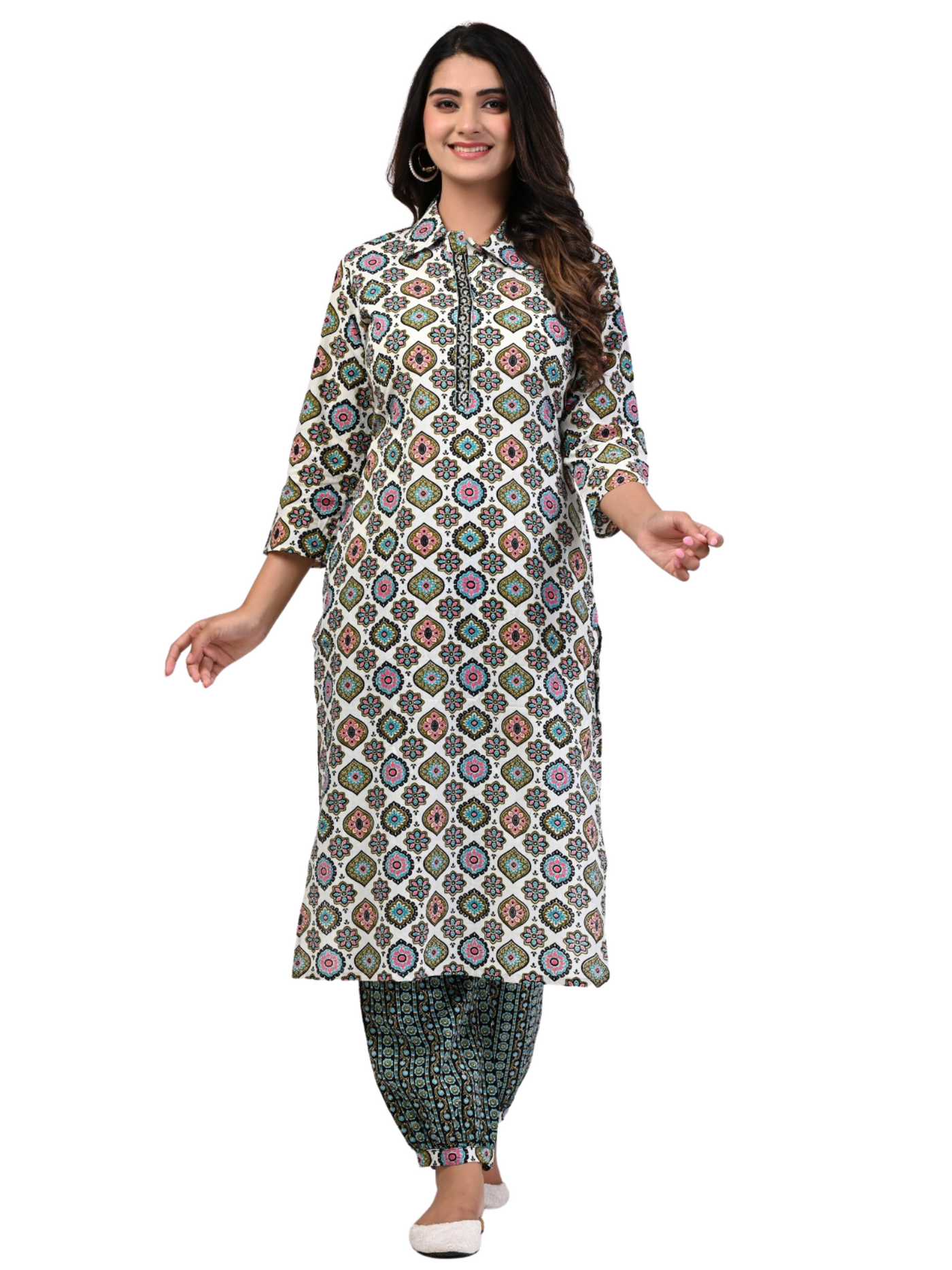 Women's Ethnic Motifs Printed Collared Kurta with Trouser