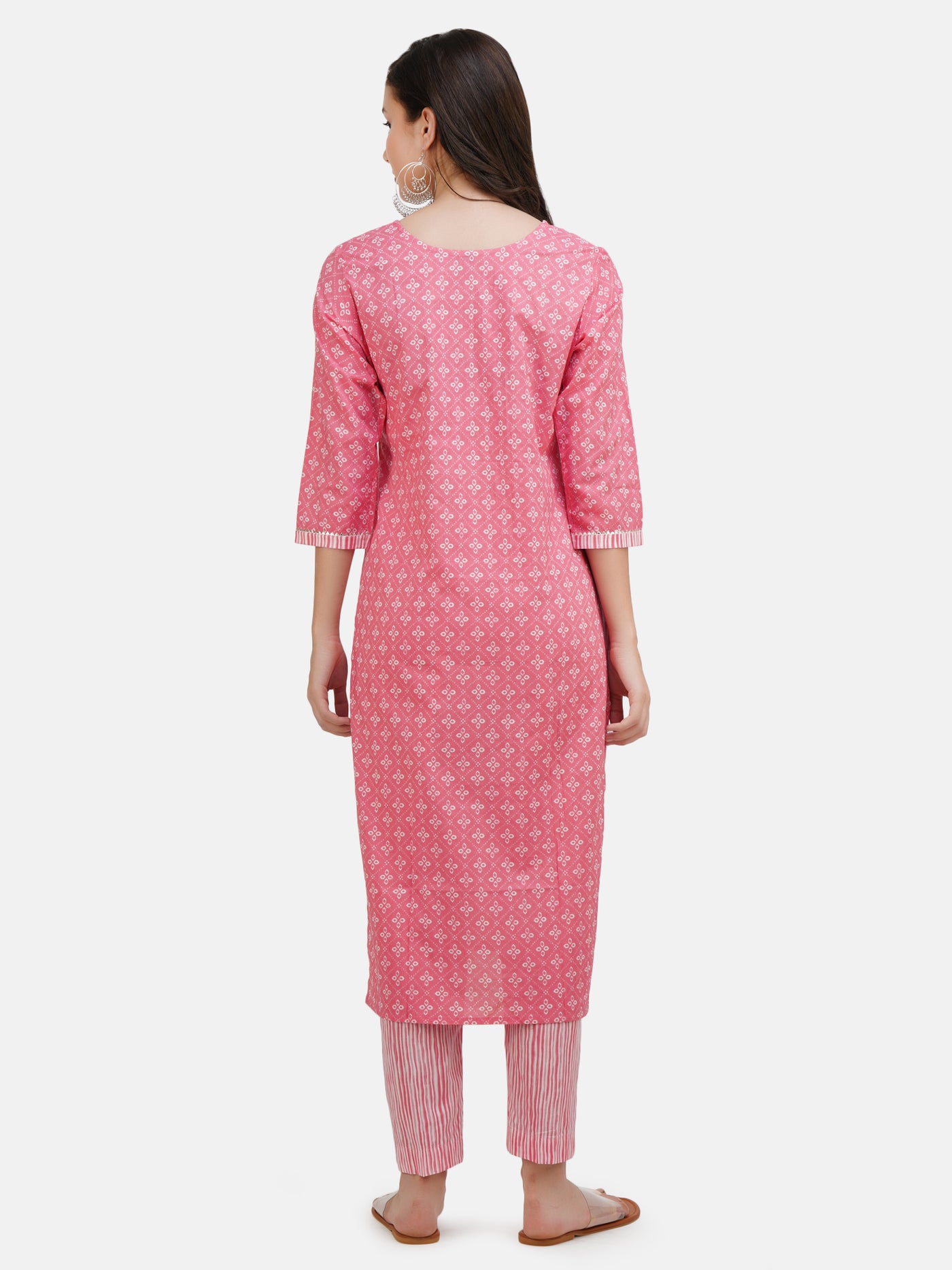 Women's Pink Cotton Ethnic Motifs Printed Kurta and Pant set with Gota Work