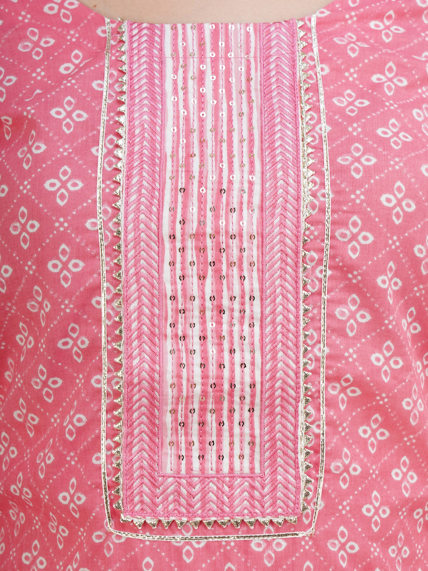 Women's Pink Cotton Ethnic Motifs Printed Kurta and Pant set with Gota Work