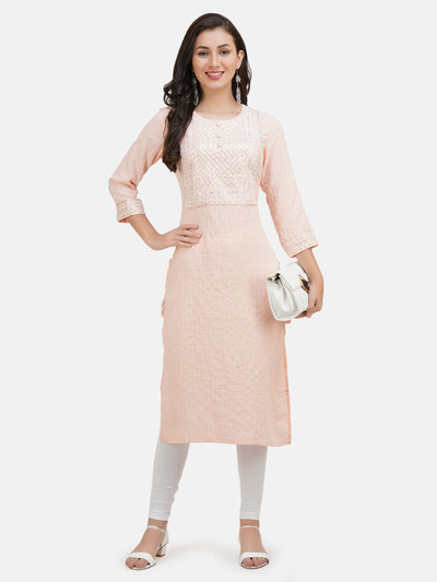 Women's Peach Kurta With Thread Work