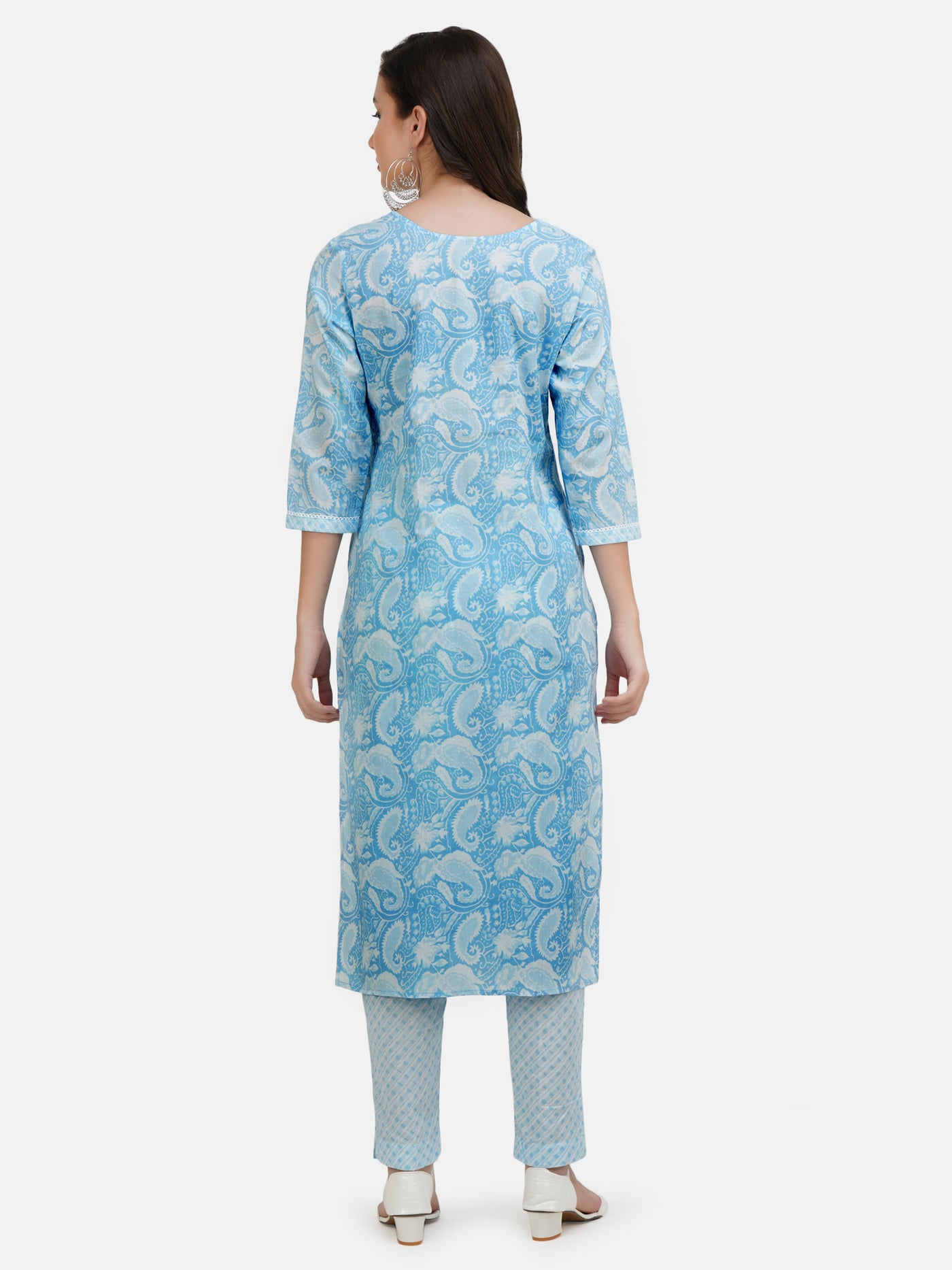 Women's Light Blue Ethnic Motifs Printed Embroidered Kurta With Trouser