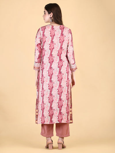 Women's Peach Muslin Embroidered Kurta with Pant and Dupatta