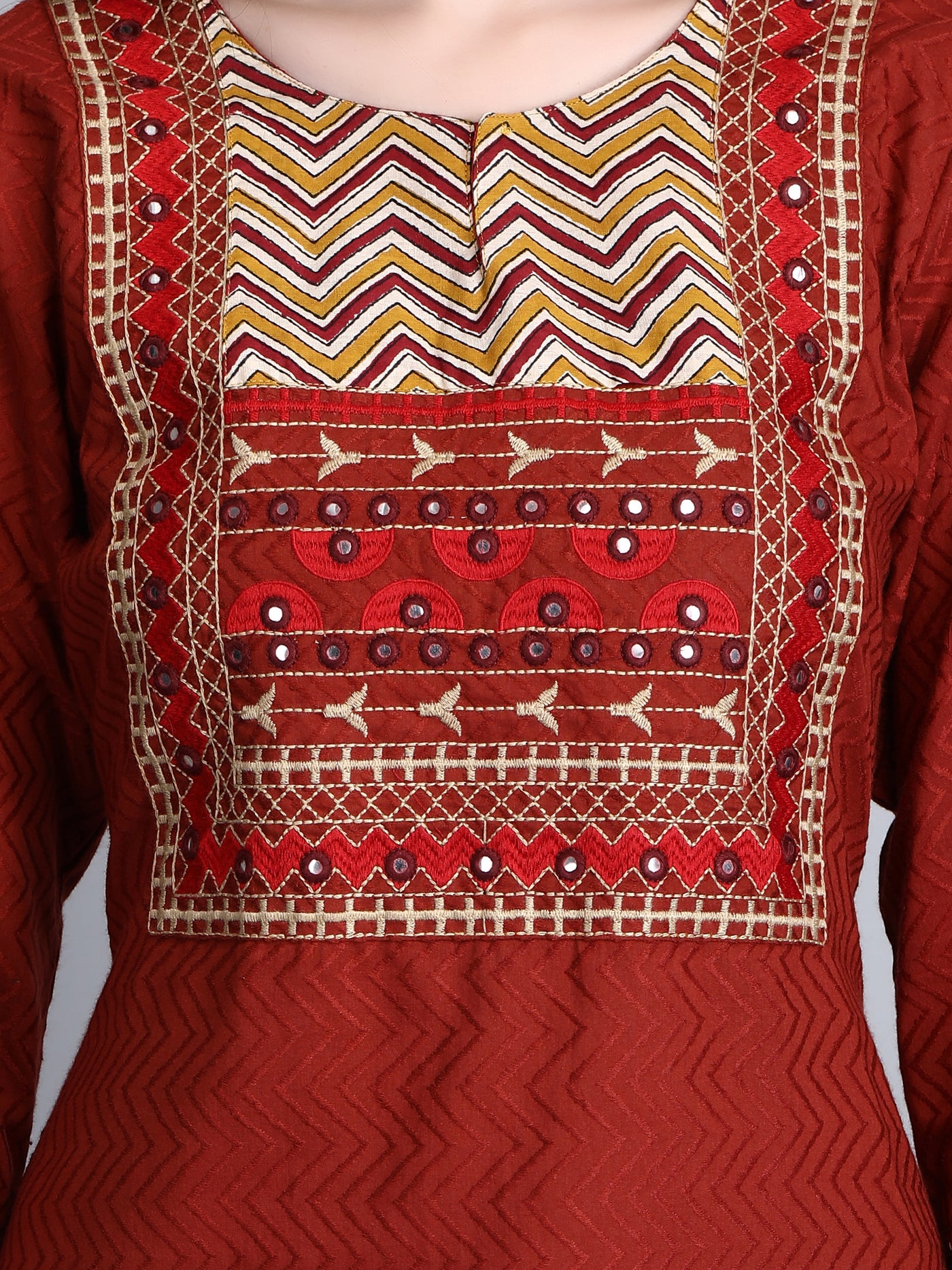 Women's Rust Dobby Straight Kurta with Printed Afghani Salwar