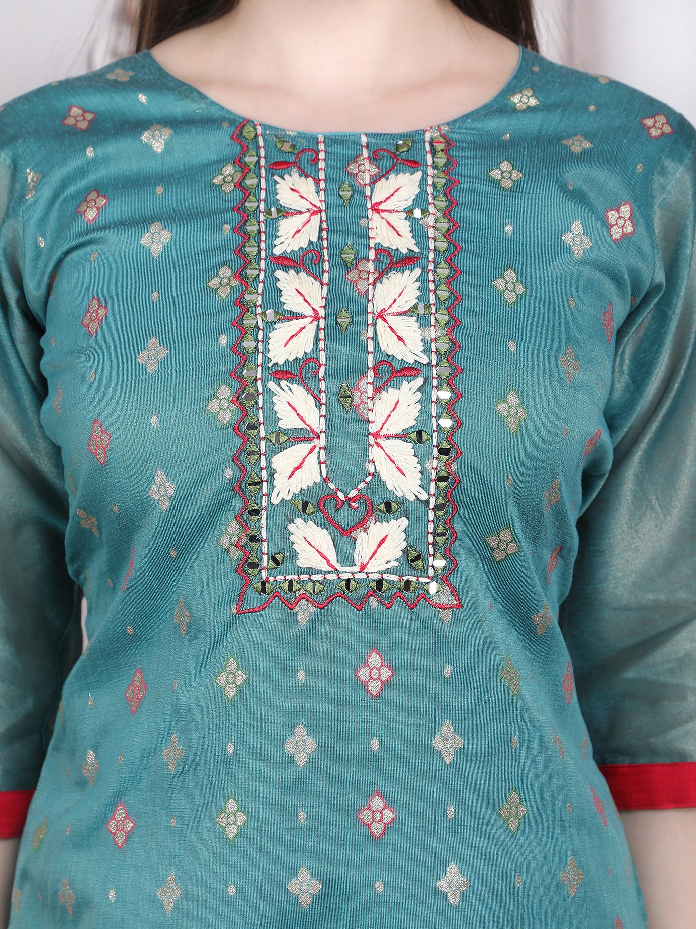Pink Weaves Women's blue Jacquard Silk Kurta Set with Pant and Dupatta