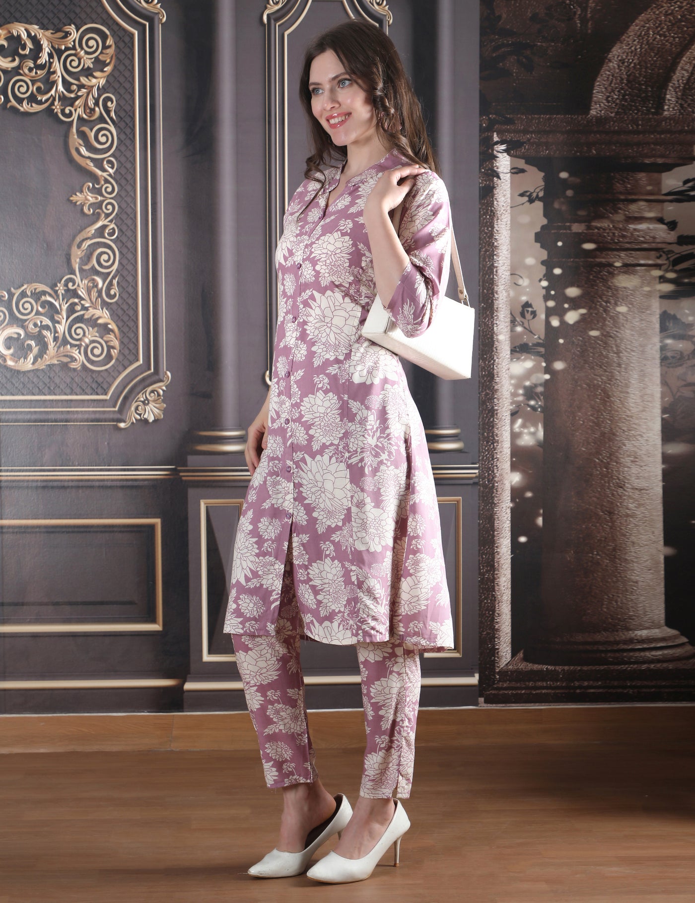 Pink Weaves Pink Floral Printed Co-Ord  Set For Women