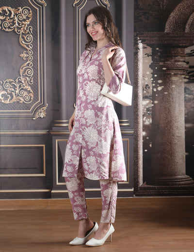 Pink Weaves Pink Floral Printed Co-Ord  Set For Women